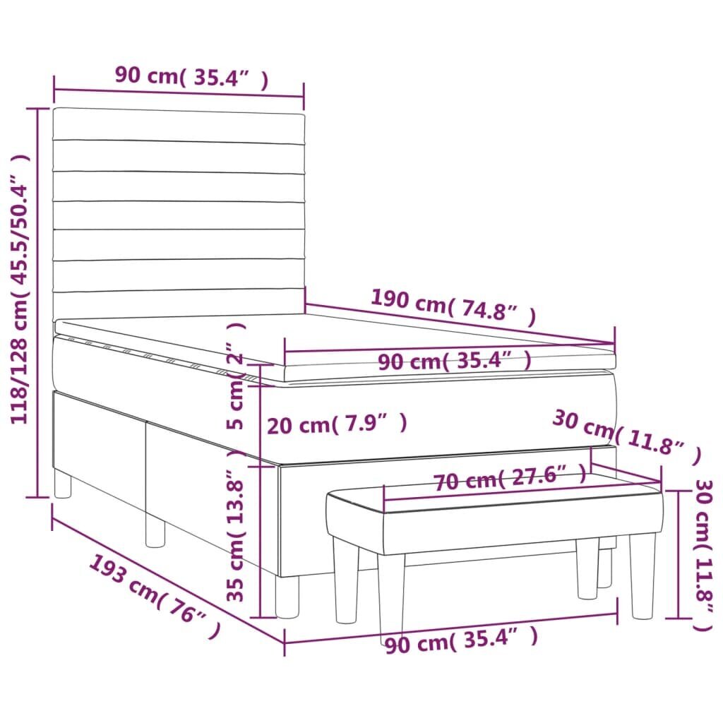 vidaXL Sänky jousilla ja patjalla, ruskea, 90x190 cm, kangas hinta ja tiedot | Sängyt | hobbyhall.fi