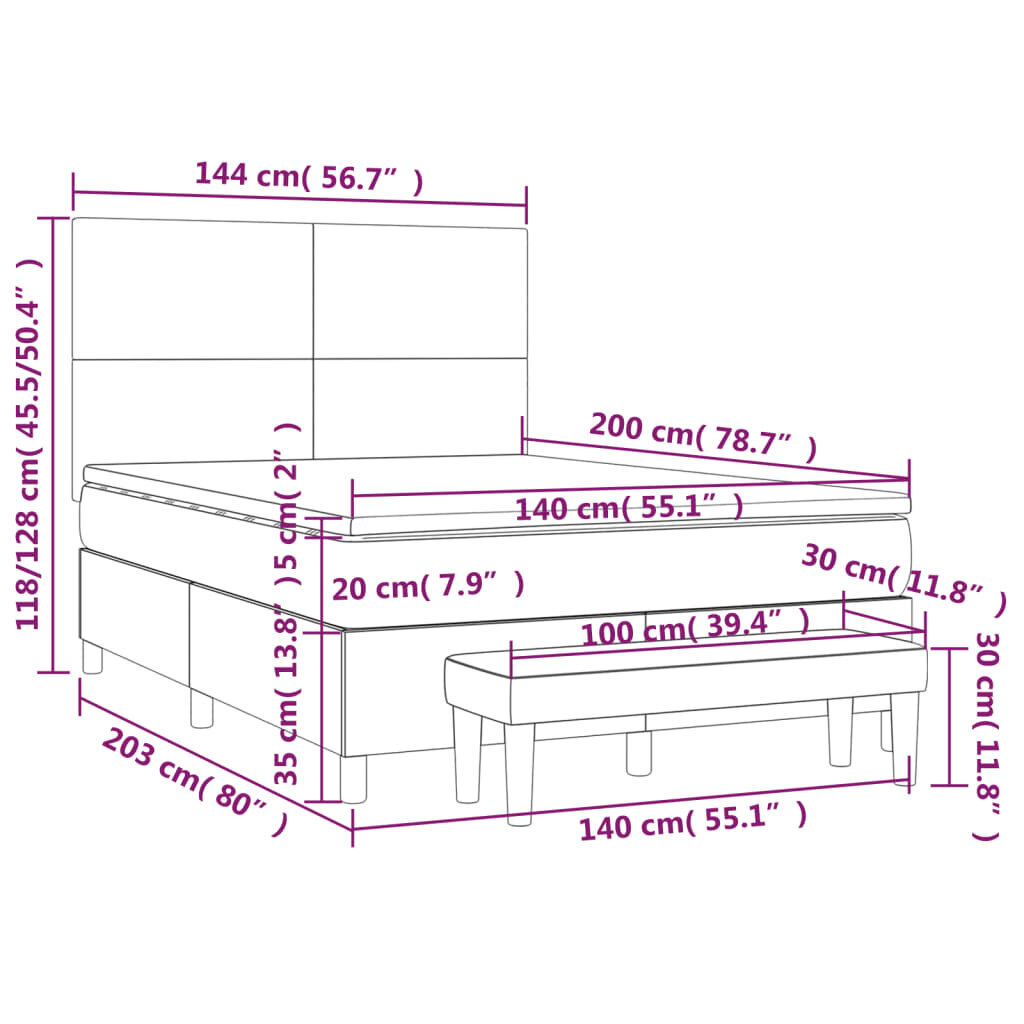 vidaXL Sänky jousilla ja patjalla, harmaa, 140x200cm, kangas hinta ja tiedot | Sängyt | hobbyhall.fi