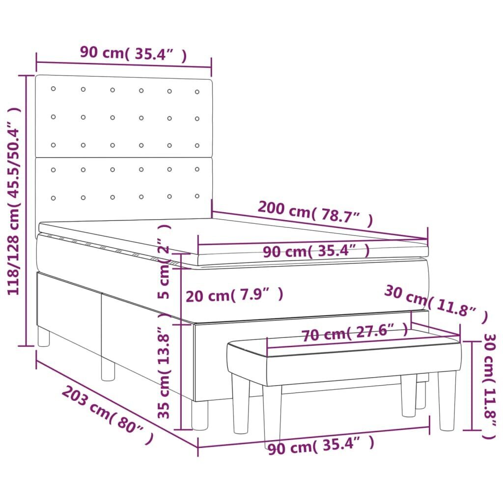 Sänky vidaXL, musta, 90 x 200 cm hinta ja tiedot | Sängyt | hobbyhall.fi