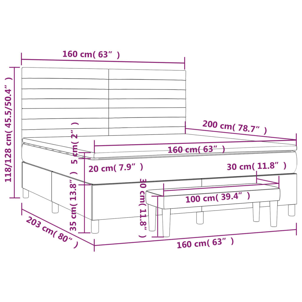 vidaXL Sänky jousilla ja patjalla, harmaa, 160x200 cm, sametti hinta ja tiedot | Sängyt | hobbyhall.fi