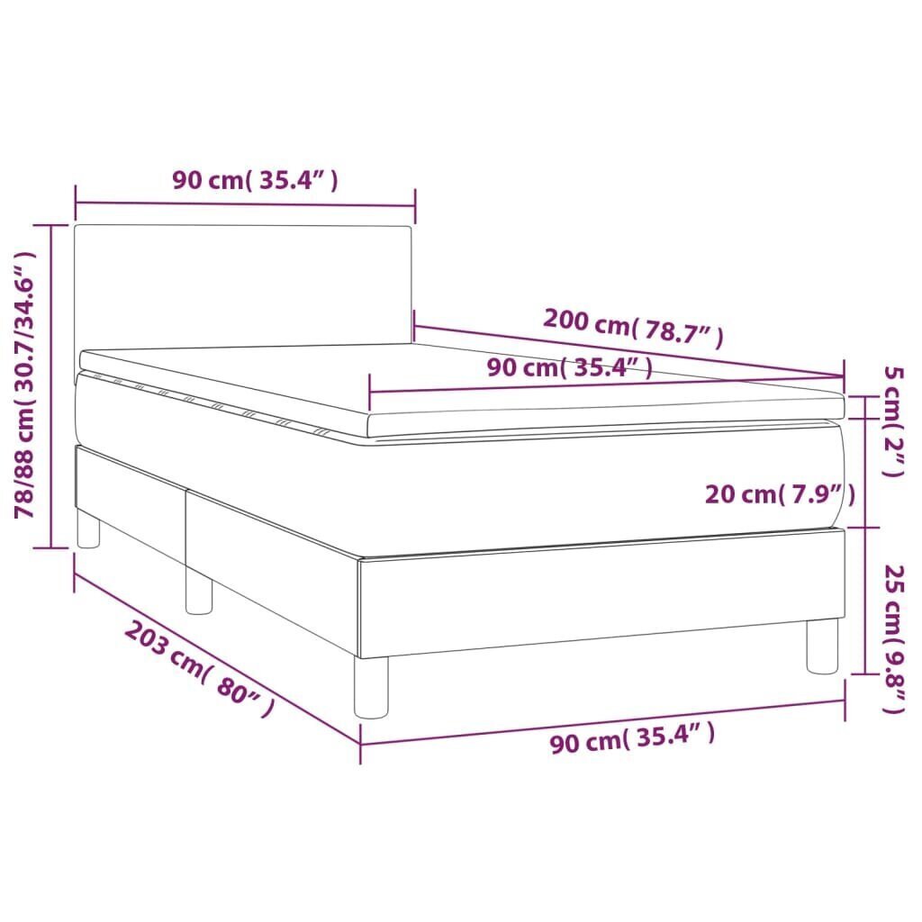 Sänky jousilla ja patjalla vidaXL, Kangas, 90x200 cm, kermanvärinen hinta ja tiedot | Sängyt | hobbyhall.fi