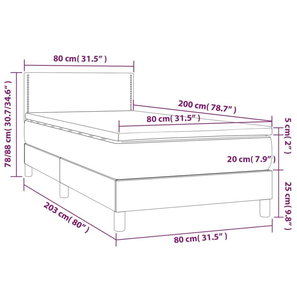 Sänky jousilla ja patjalla vidaXL, Kangas, 80x200cm, harmaa hinta ja tiedot | Sängyt | hobbyhall.fi