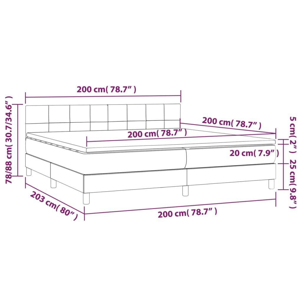 Sänky jousilla ja patjalla vidaXL, Kangas, 200x200 cm, tummanharmaa hinta ja tiedot | Sängyt | hobbyhall.fi