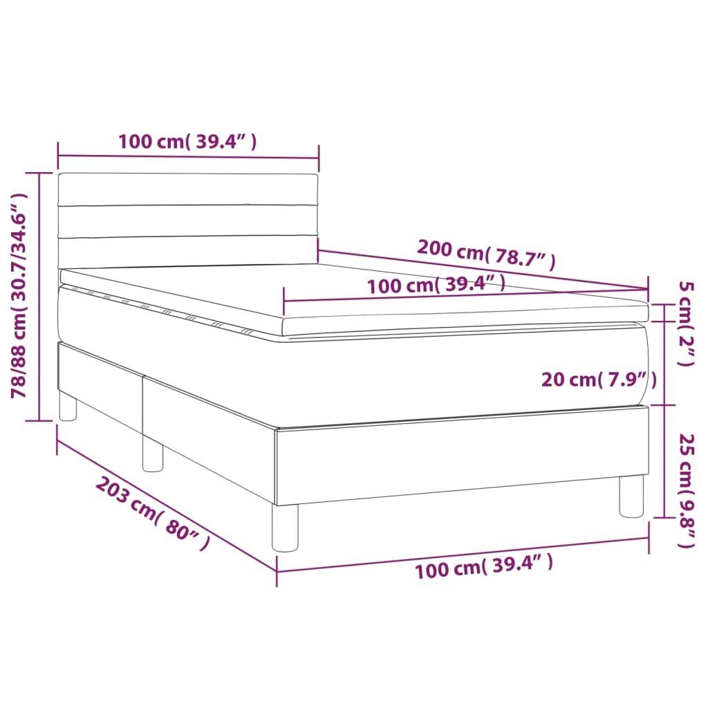 vidaXL Sänky jousilla ja patjalla, harmaa, 100x200cm, kangas hinta ja tiedot | Sängyt | hobbyhall.fi