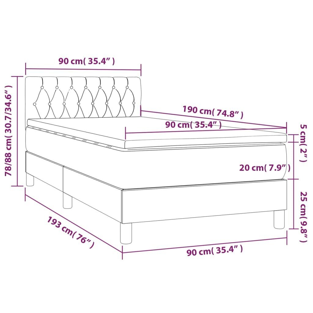 Sänky vidaXL, 90x190 cm, beige hinta ja tiedot | Sängyt | hobbyhall.fi