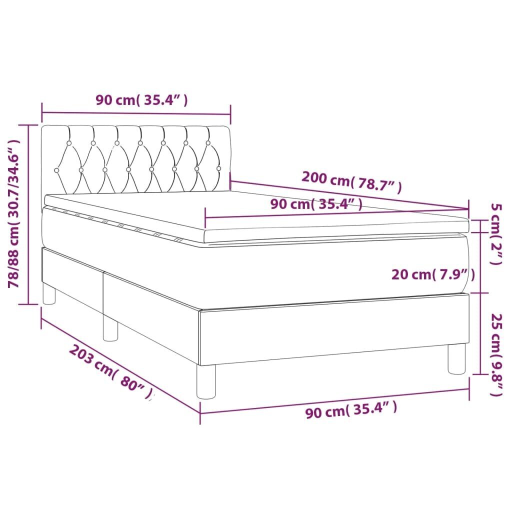 Sänky jousilla ja patjalla vidaXL, 90x200 cm, musta hinta ja tiedot | Sängyt | hobbyhall.fi