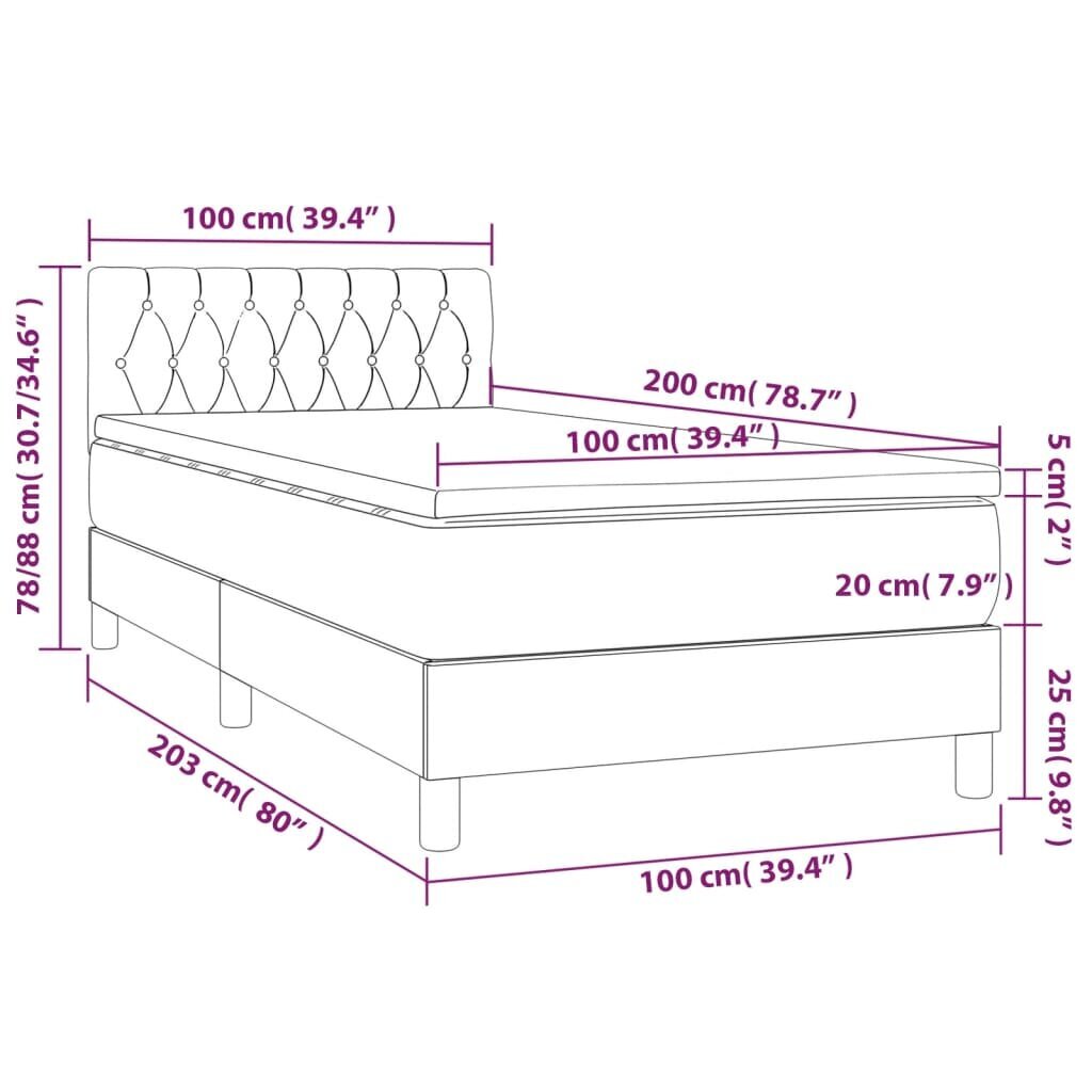 vidaXL Sänky jousilla ja patjalla, harmaa, 100x200cm, kangas hinta ja tiedot | Sängyt | hobbyhall.fi