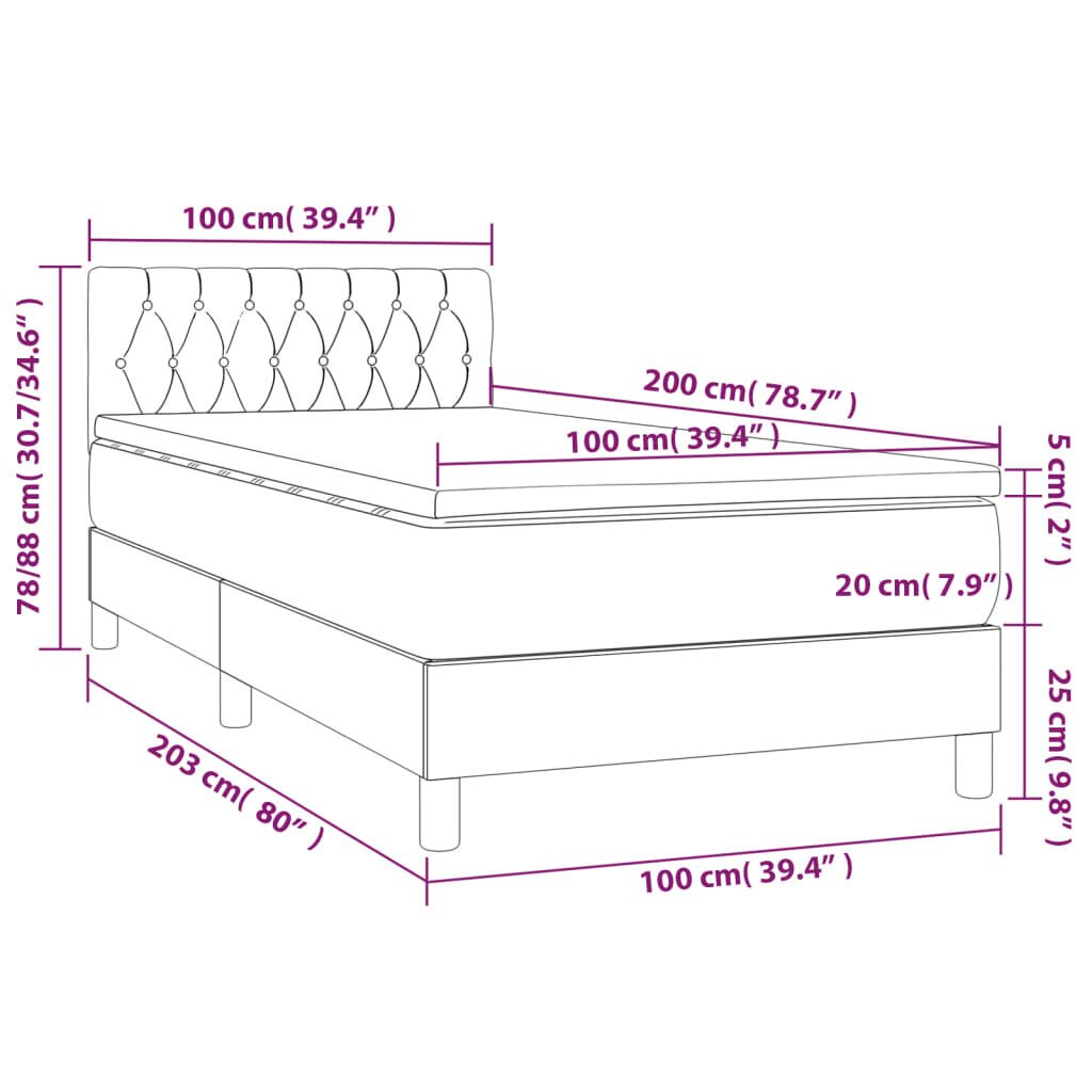 vidaXL Sänky jousilla ja patjalla, taupe, 100x200cm, kangas hinta ja tiedot | Sängyt | hobbyhall.fi