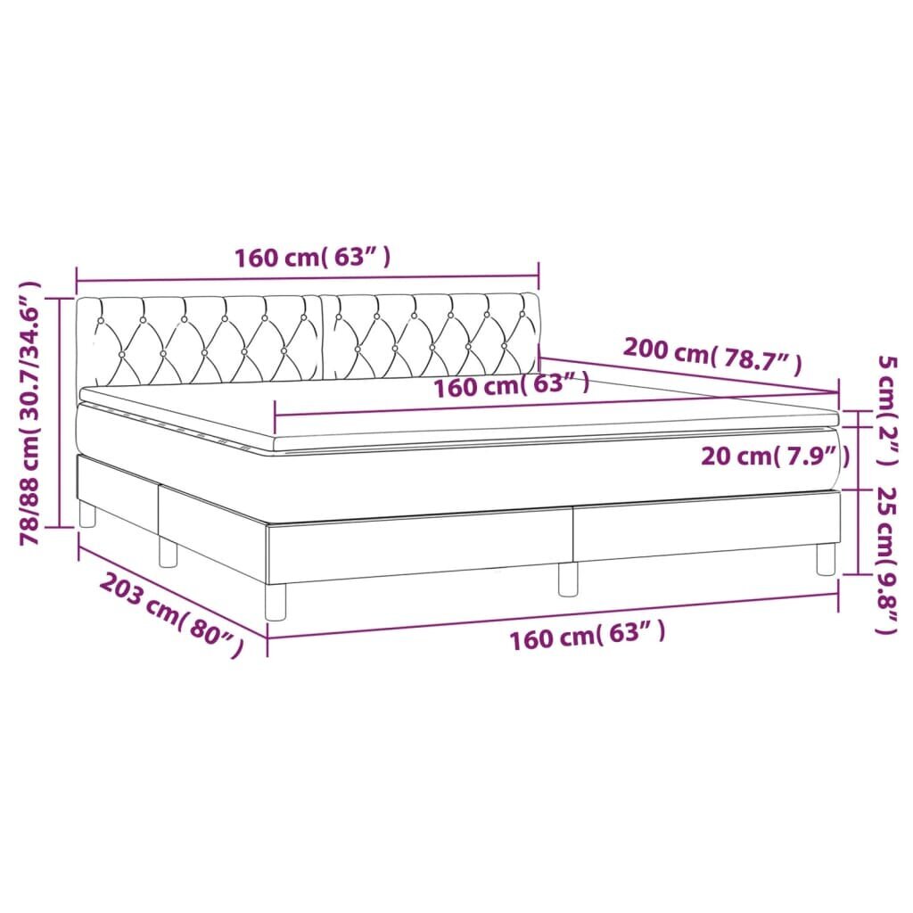 vidaXL Sänky jousilla ja patjalla, harmaa, 160x200cm, kangas hinta ja tiedot | Sängyt | hobbyhall.fi