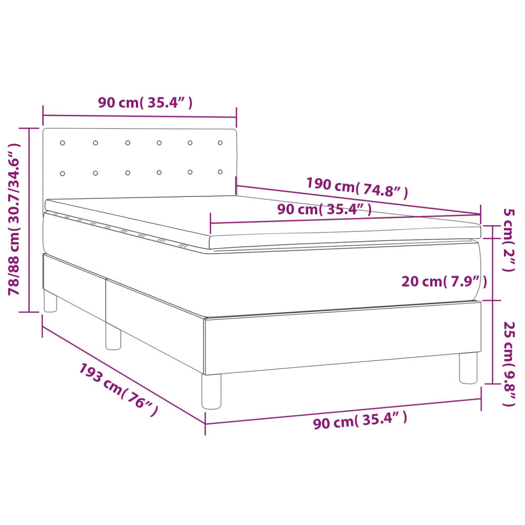 Sänky vidaXL, 90x190 cm, harmaa hinta ja tiedot | Sängyt | hobbyhall.fi