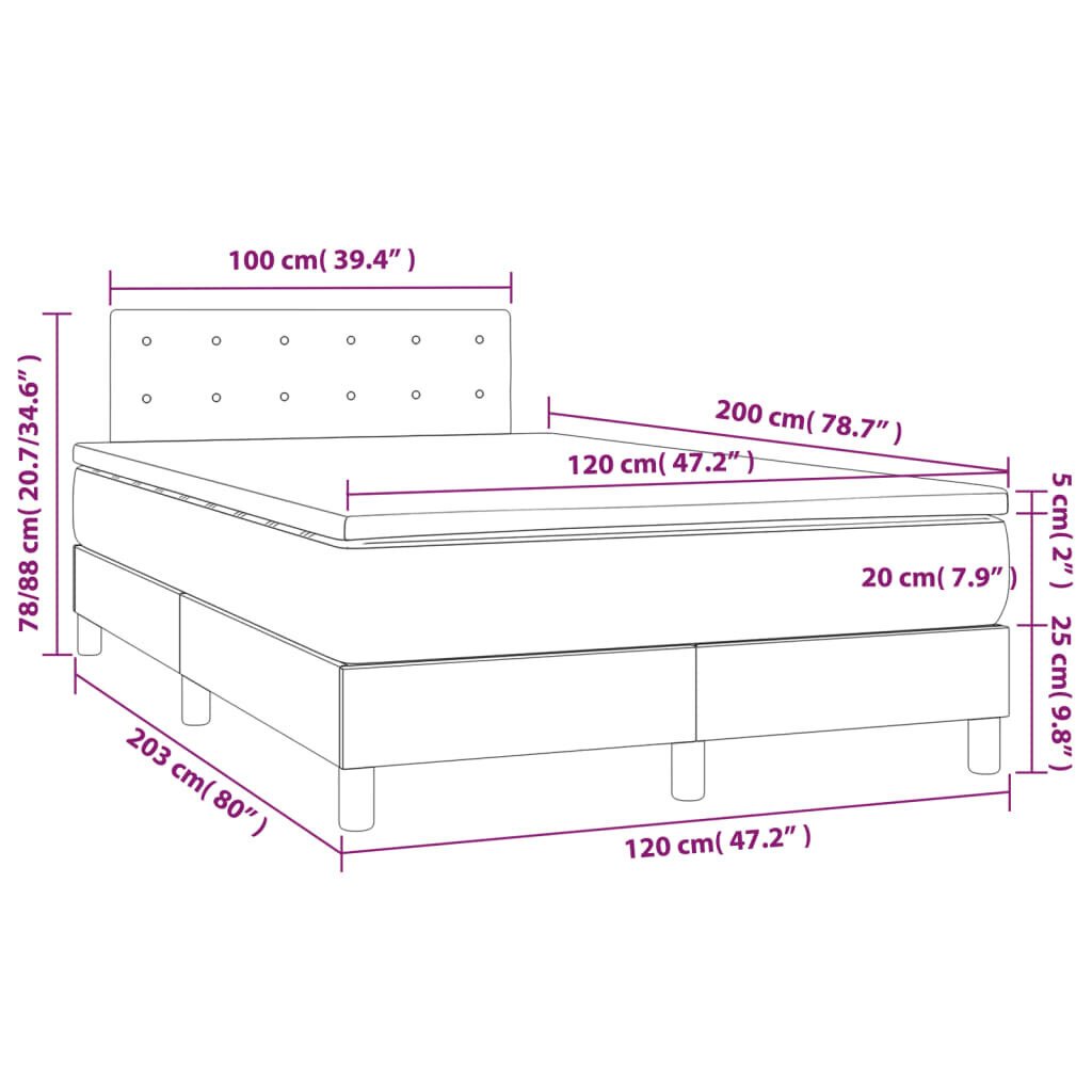 vidaXL Joustinpatjasänky, tummanharmaa, 120x200 cm hinta ja tiedot | Sängyt | hobbyhall.fi