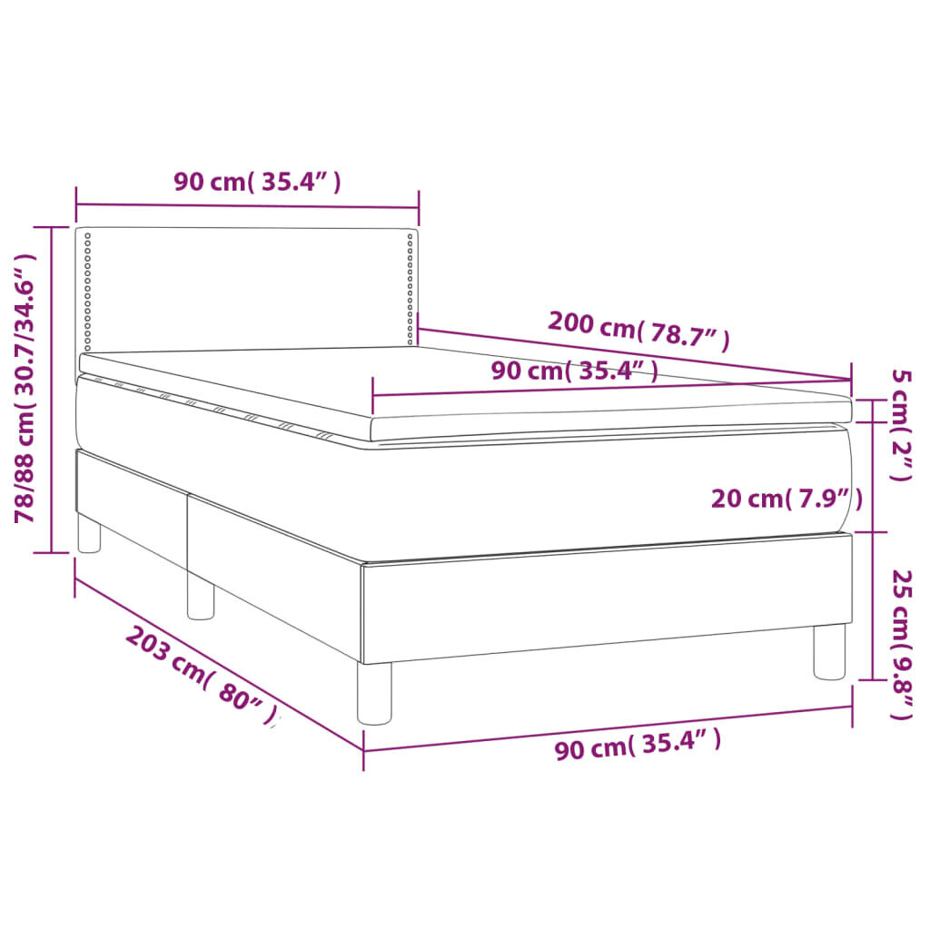 vidaXL Sänky jousilla ja patjalla, harmaa, 90x200 cm, kangas hinta ja tiedot | Sängyt | hobbyhall.fi