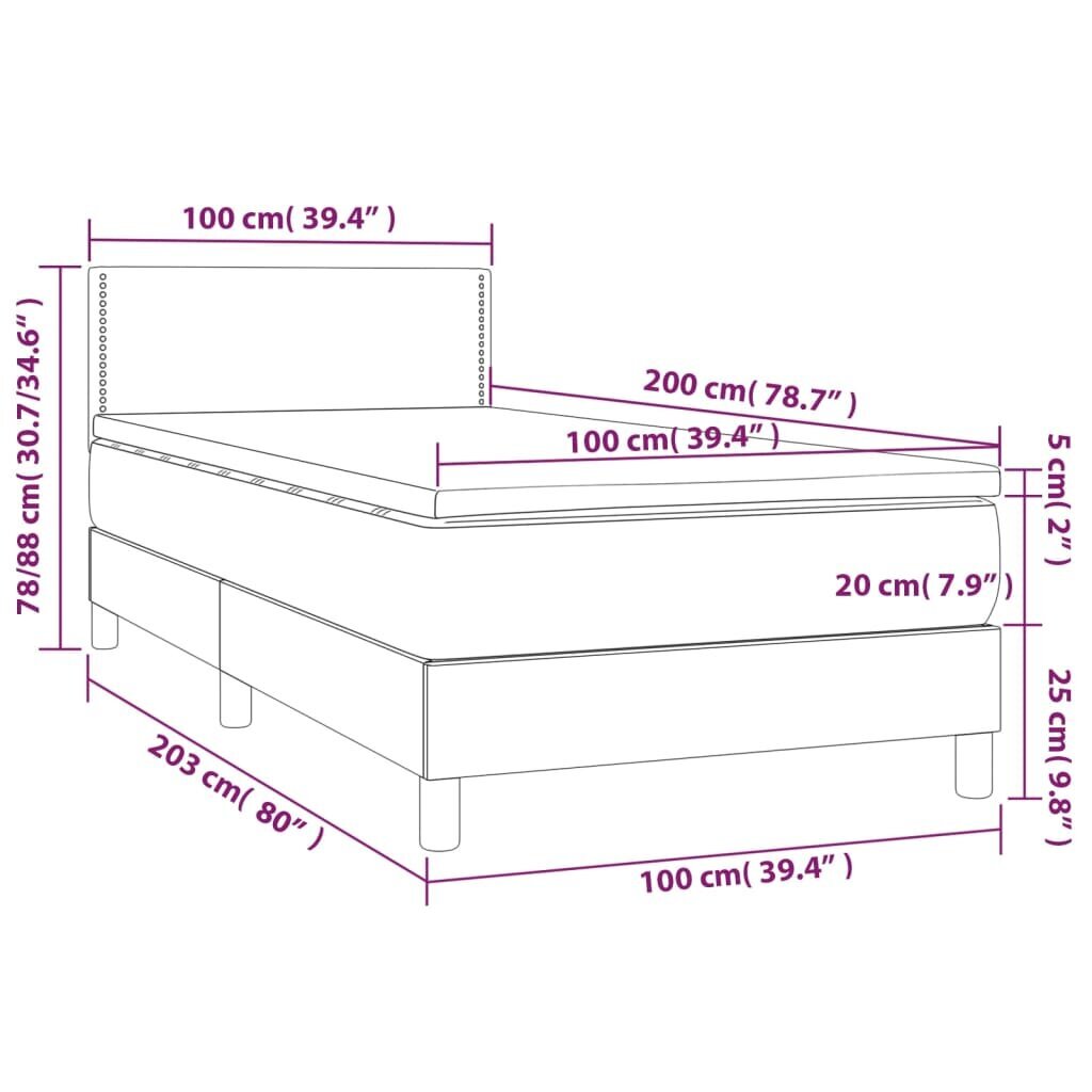 vidaXL Sänky jousilla ja patjalla, harmaa, 100x200cm, kangas hinta ja tiedot | Sängyt | hobbyhall.fi