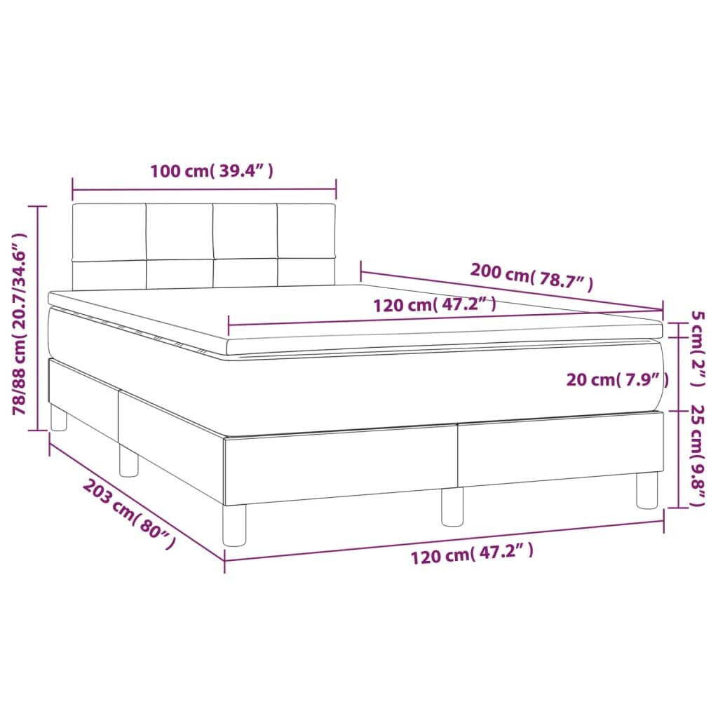 vidaXL Joustinpatjasänky, tummanharmaa, 120x200 cm hinta ja tiedot | Sängyt | hobbyhall.fi