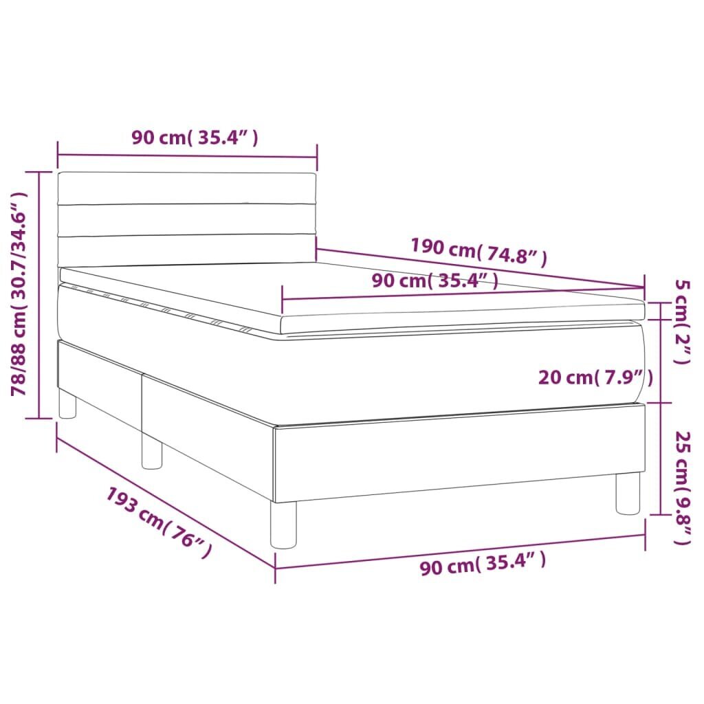 vidaXL Sänky jousilla ja patjalla, tummanharmaa, 90x190cm, kangas hinta ja tiedot | Sängyt | hobbyhall.fi