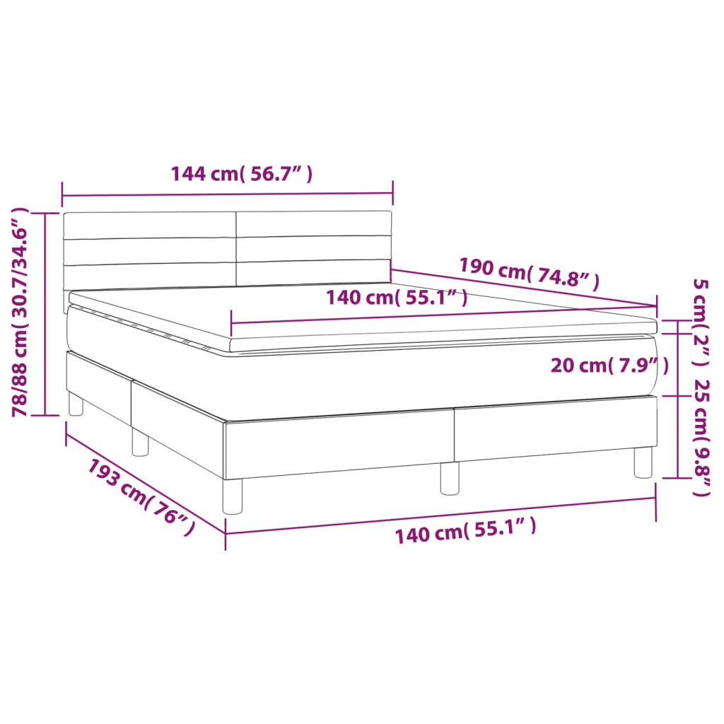 vidaXL Sänky jousilla ja patjalla, ruskea, 140x190 cm, kangas hinta ja tiedot | Sängyt | hobbyhall.fi