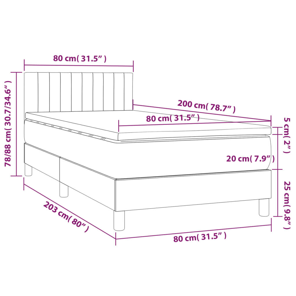 vidaXL Sänky jousilla ja patjalla, harmaa, 80x200cm, kangas hinta ja tiedot | Sängyt | hobbyhall.fi