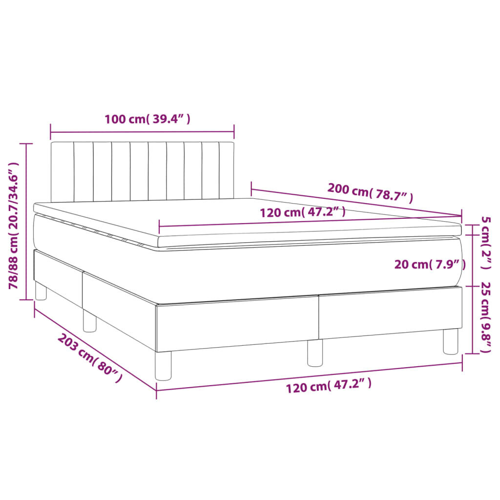 vidaXL Sänky jousilla ja patjalla, taupe, 120x200 cm, kangas hinta ja tiedot | Sängyt | hobbyhall.fi