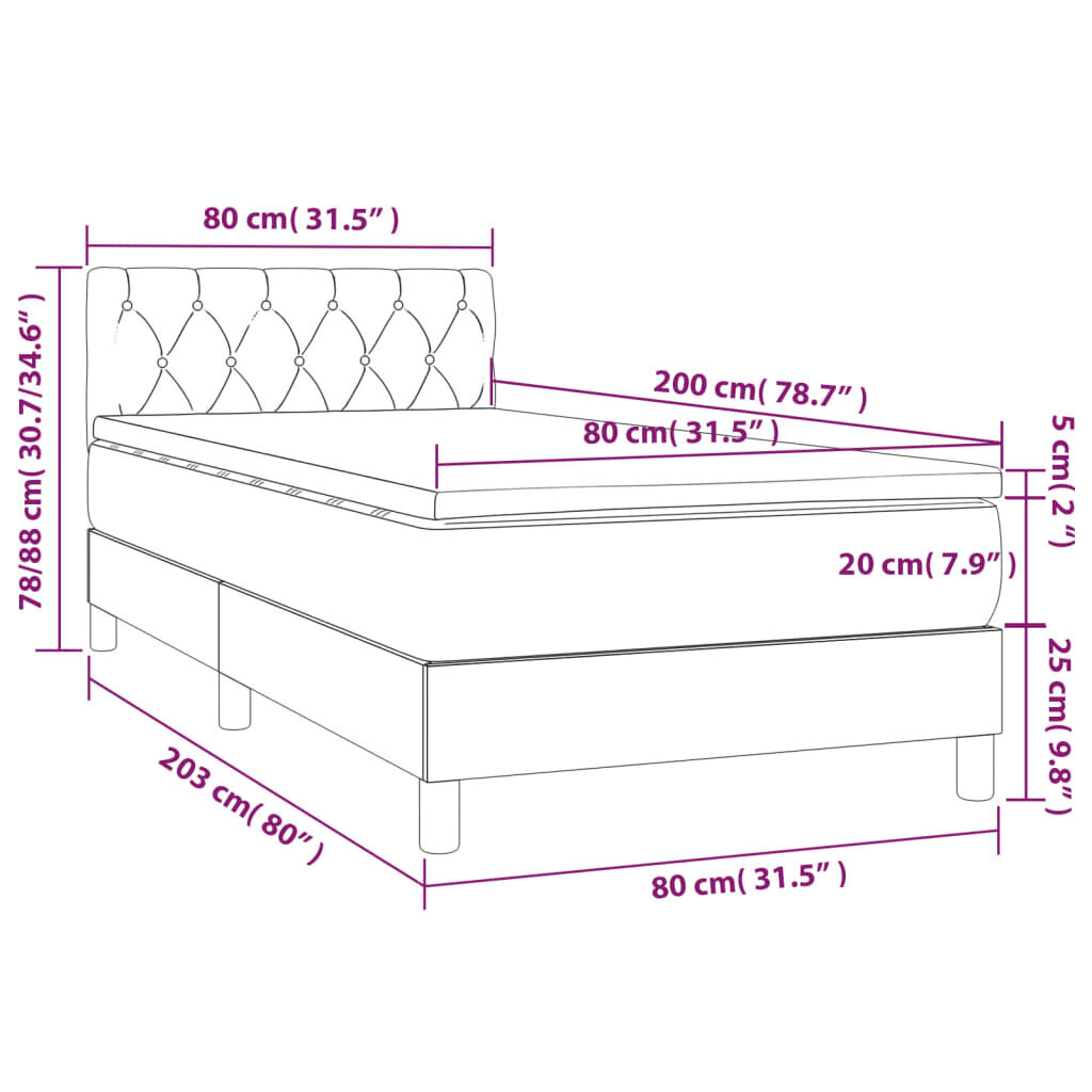 vidaXL Sänky jousilla ja patjalla, tummanharmaa, 80x200 cm hinta ja tiedot | Sängyt | hobbyhall.fi