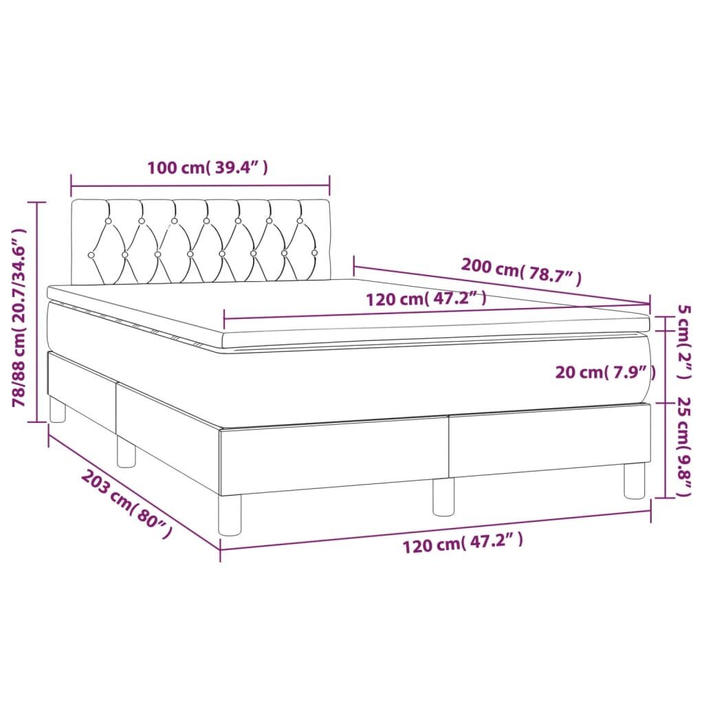 vidaXL Joustinpatjasänky, tummanharmaa, 120x200 cm hinta ja tiedot | Sängyt | hobbyhall.fi