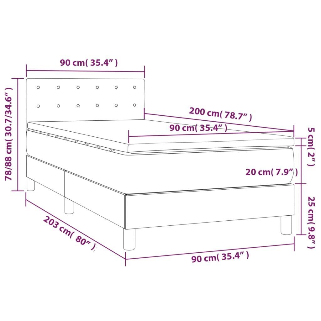 vidaXL Sänky jousilla ja patjalla, tummanharmaa, 90x200 cm hinta ja tiedot | Sängyt | hobbyhall.fi