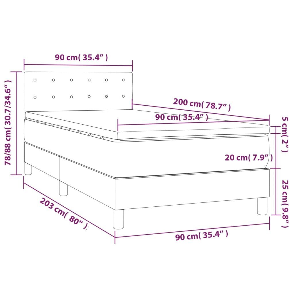 Sänky jousilla ja patjalla vidaXL, Kangas, 90x200 cm, kermanvärinen hinta ja tiedot | Sängyt | hobbyhall.fi