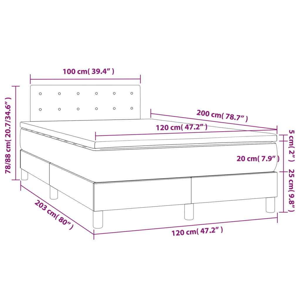 vidaXL Sänky jousilla ja patjalla, taupe, 120x200 cm, kangas hinta ja tiedot | Sängyt | hobbyhall.fi