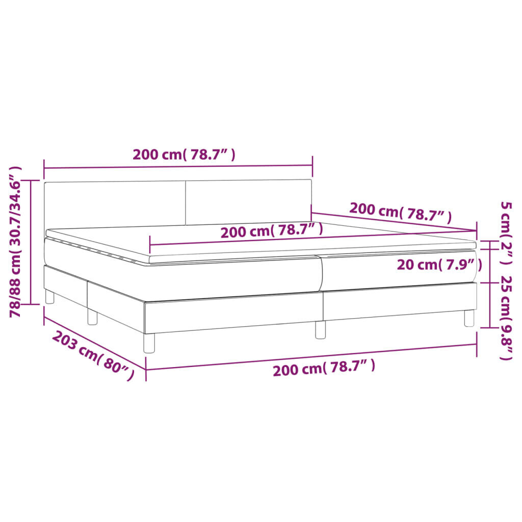 Sänky patjalla vidaXL, 200x200cm, pinkki hinta ja tiedot | Sängyt | hobbyhall.fi