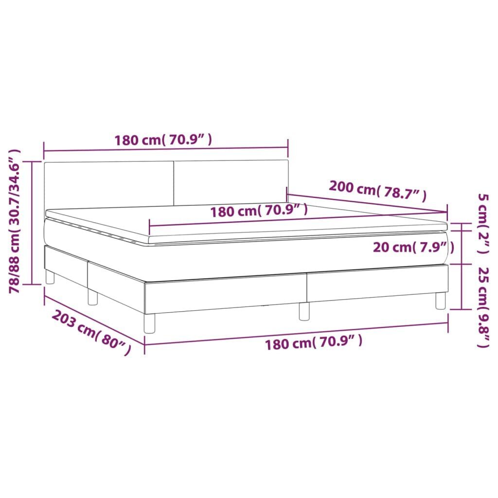 vidaXL Sänky jousilla ja patjalla, sininen, 180x200 cm, sametti hinta ja tiedot | Sängyt | hobbyhall.fi