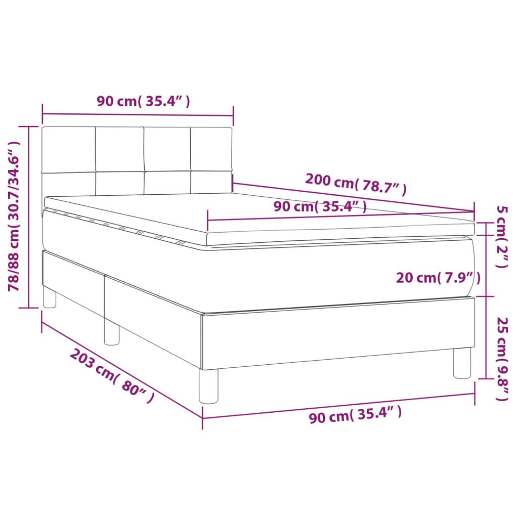 vidaXL Sänky jousilla ja patjalla, sininen, 90x200 cm, sametti hinta ja tiedot | Sängyt | hobbyhall.fi