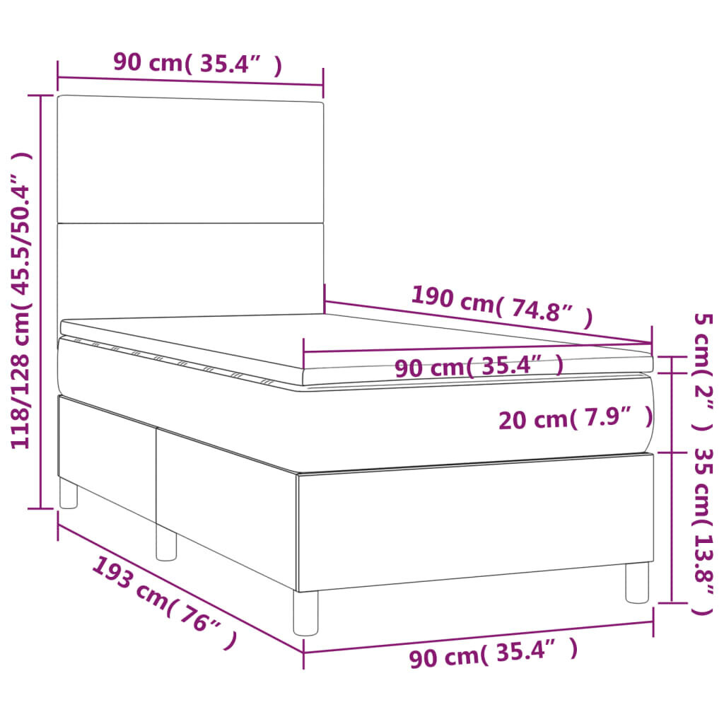 vidaXL Sänky jousilla ja patjalla, sininen, 90x190 cm, kangas hinta ja tiedot | Sängyt | hobbyhall.fi