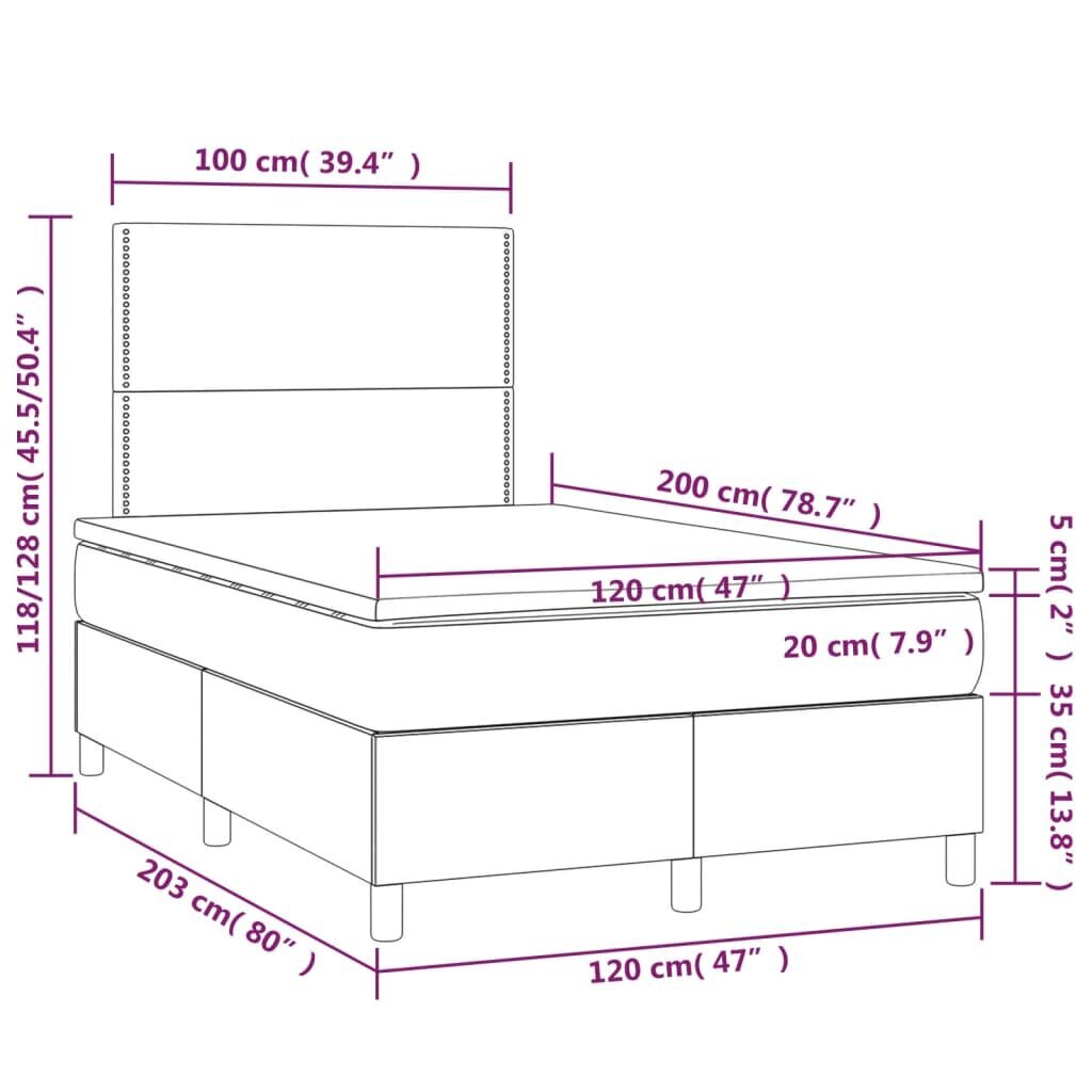 vidaXL Sänky jousilla ja patjalla, harmaa, 120x200cm, kangas hinta ja tiedot | Sängyt | hobbyhall.fi