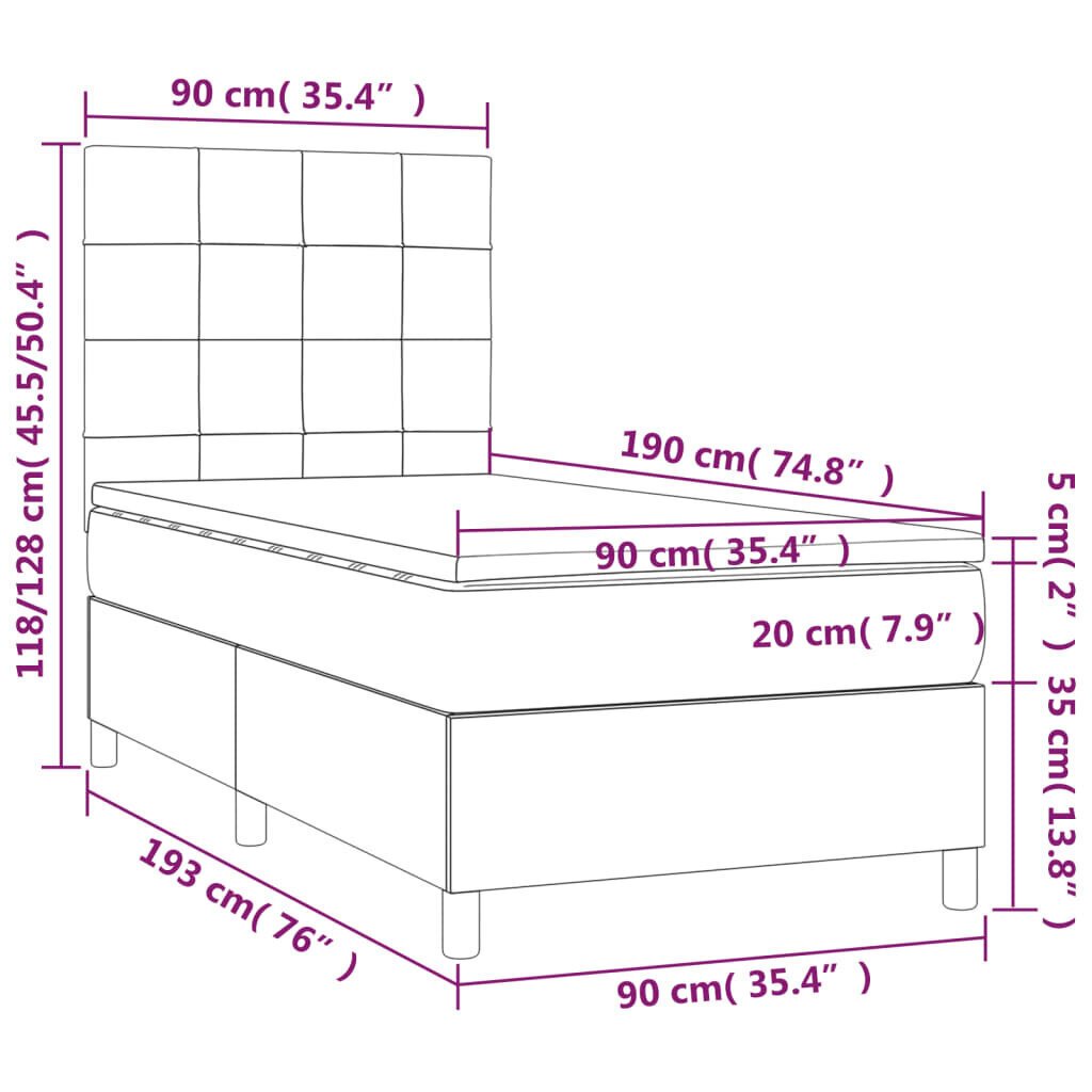 Sänky jousilla ja patjalla vidaXL, Kangas, 90x190 cm, kermanvärinen hinta ja tiedot | Sängyt | hobbyhall.fi