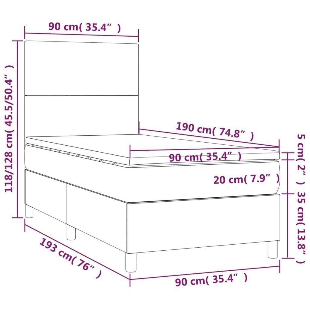 Sänky jousilla ja patjalla vidaXL, tummanharmaa, 90x190 cm., kangas hinta ja tiedot | Sängyt | hobbyhall.fi