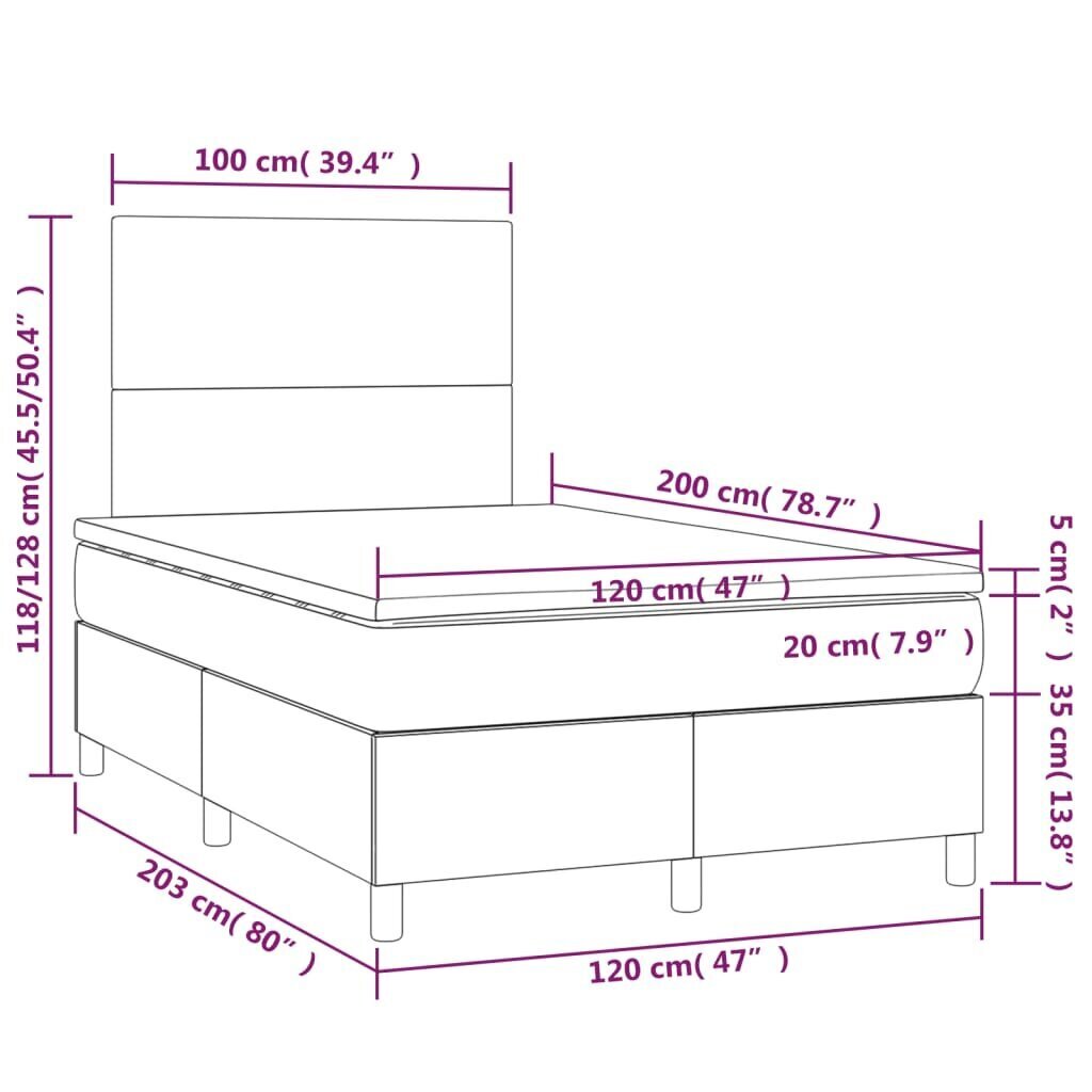 Sänky jousilla ja patjalla vidaXL, Kangas, 120x200cm, kermanvärinen hinta ja tiedot | Sängyt | hobbyhall.fi