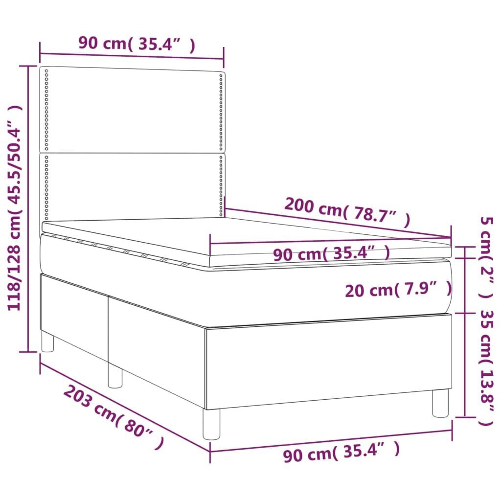 Sänky jousilla ja patjalla vidaXL, Kangas, 90x200 cm, kermanvärinen hinta ja tiedot | Sängyt | hobbyhall.fi