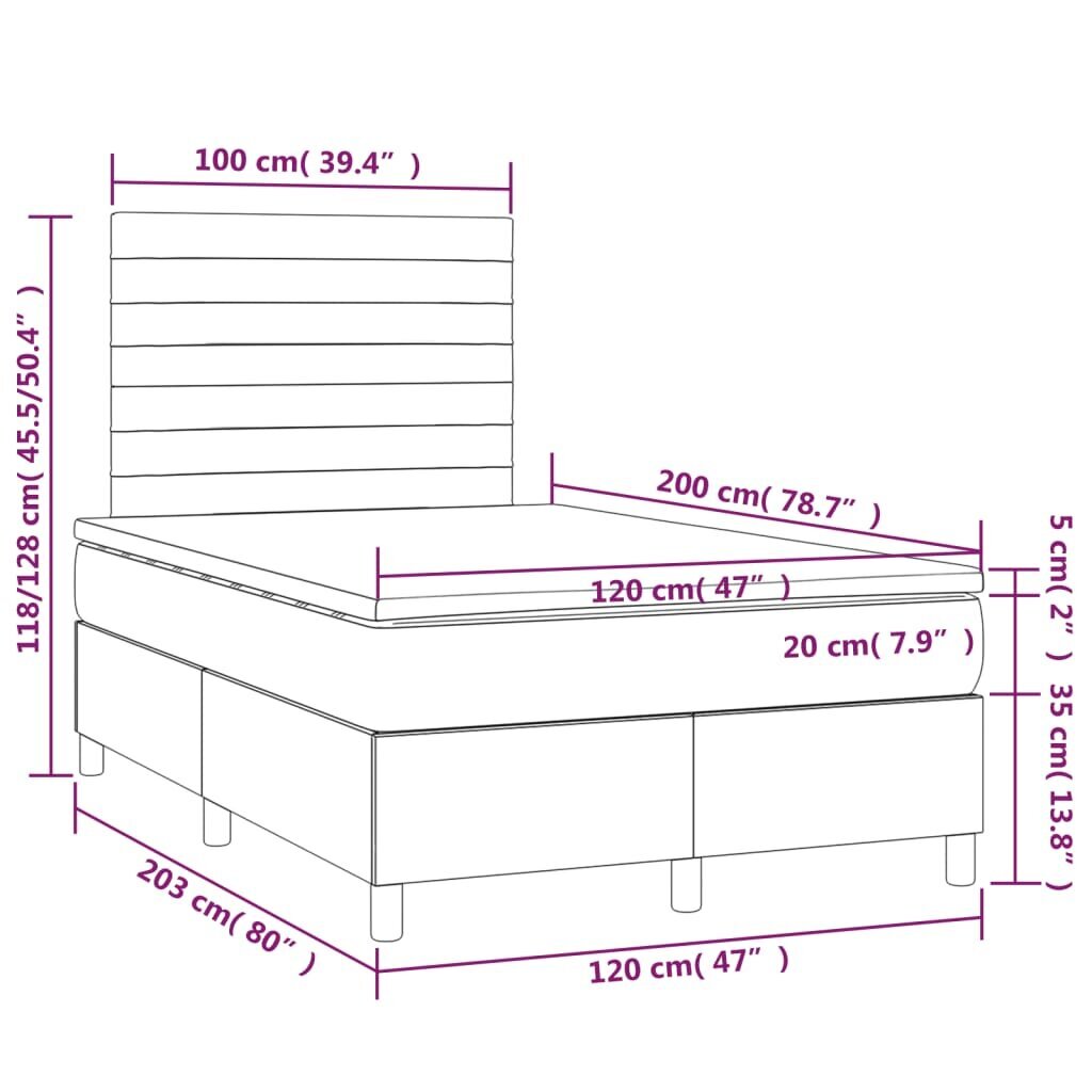 vidaXL Joustinpatjasänky, tummanharmaa, 120x200 cm hinta ja tiedot | Sängyt | hobbyhall.fi