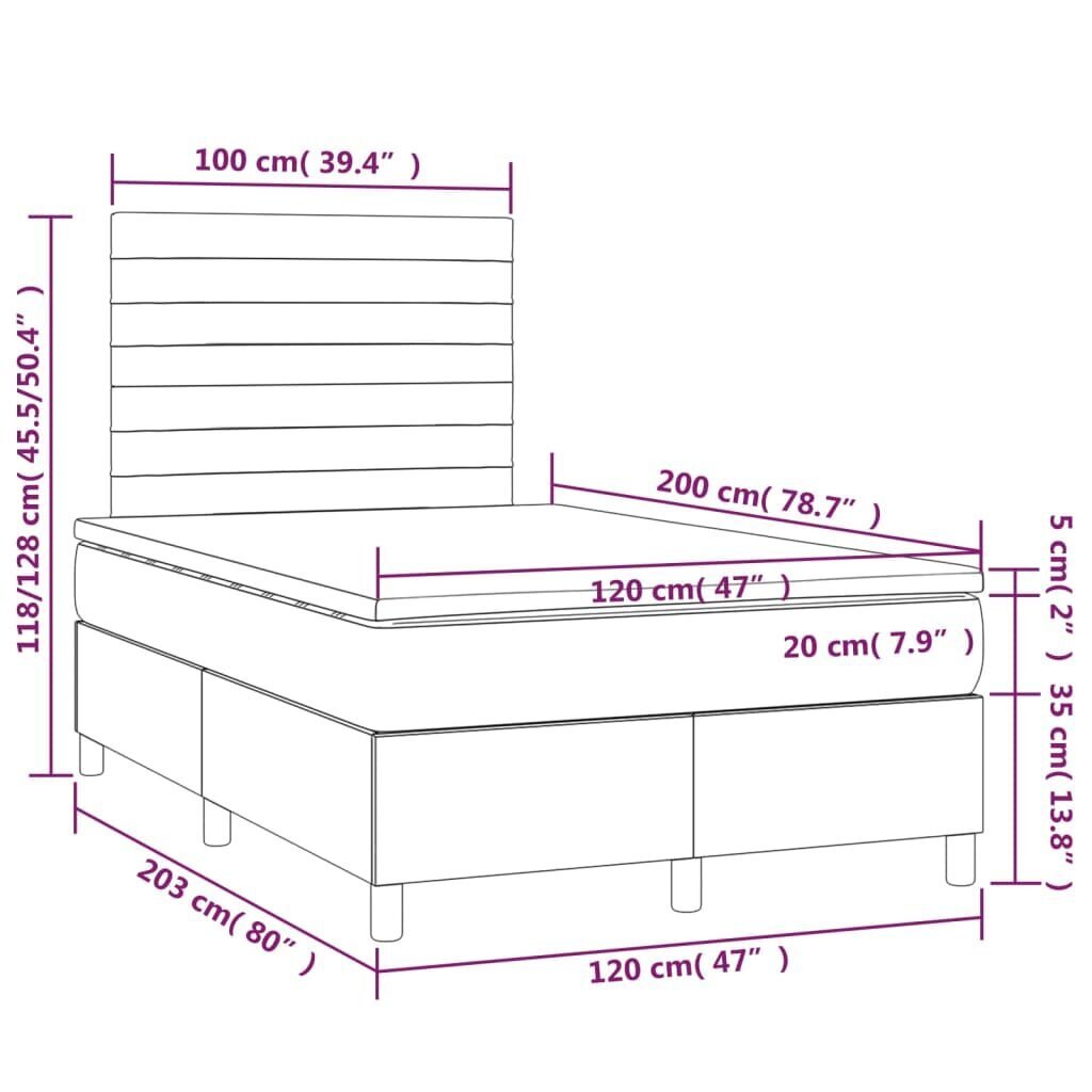 vidaXL Sänky jousilla ja patjalla, taupe, 120x200 cm, kangas hinta ja tiedot | Sängyt | hobbyhall.fi