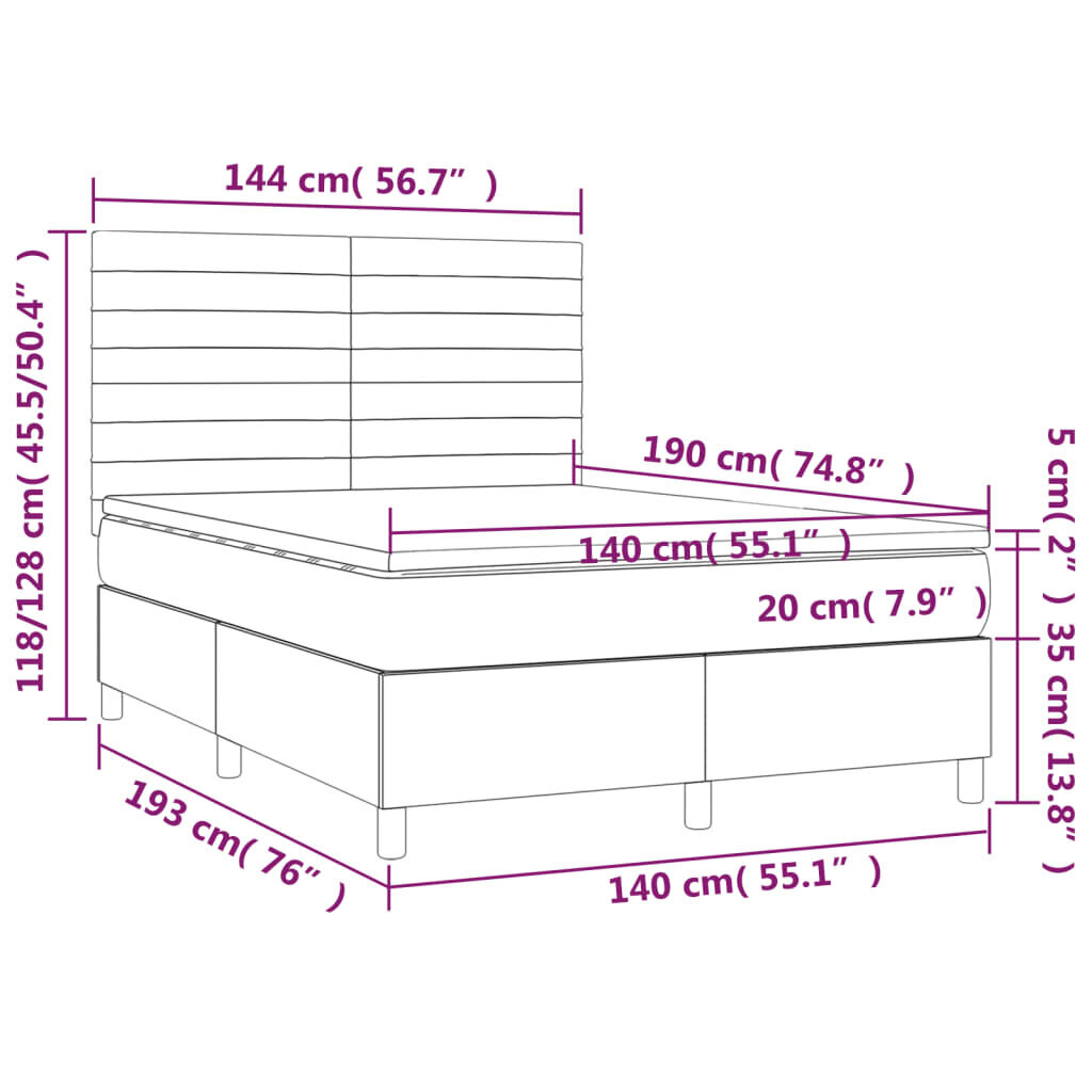 vidaXL Sänky jousilla ja patjalla, ruskea, 140x190 cm, kangas hinta ja tiedot | Sängyt | hobbyhall.fi