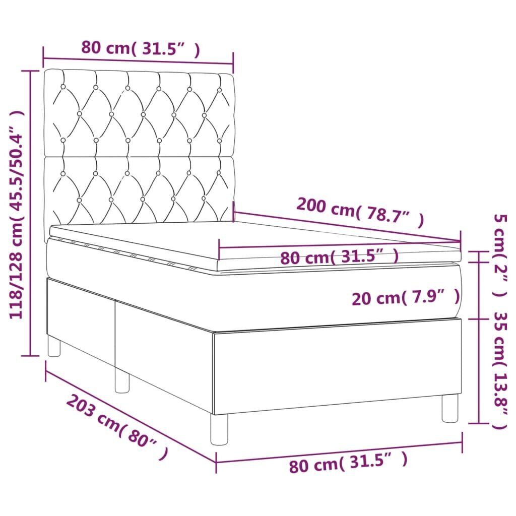 vidaXL Sänky jousilla ja patjalla, tummanharmaa, 80x200 cm hinta ja tiedot | Sängyt | hobbyhall.fi