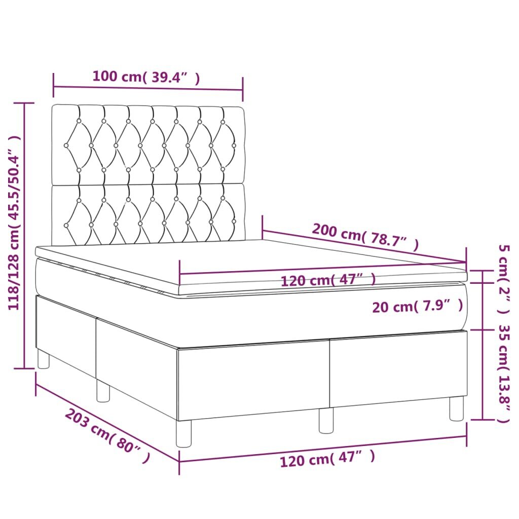 vidaXL Sänky jousilla ja patjalla, ruskea, 120x200 cm, kangas hinta ja tiedot | Sängyt | hobbyhall.fi