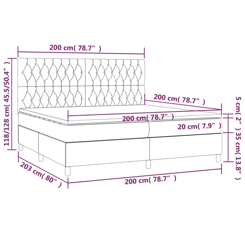 vidaXL Joustinpatjasänky, tummanharmaa, 200x200 cm hinta ja tiedot | Sängyt | hobbyhall.fi