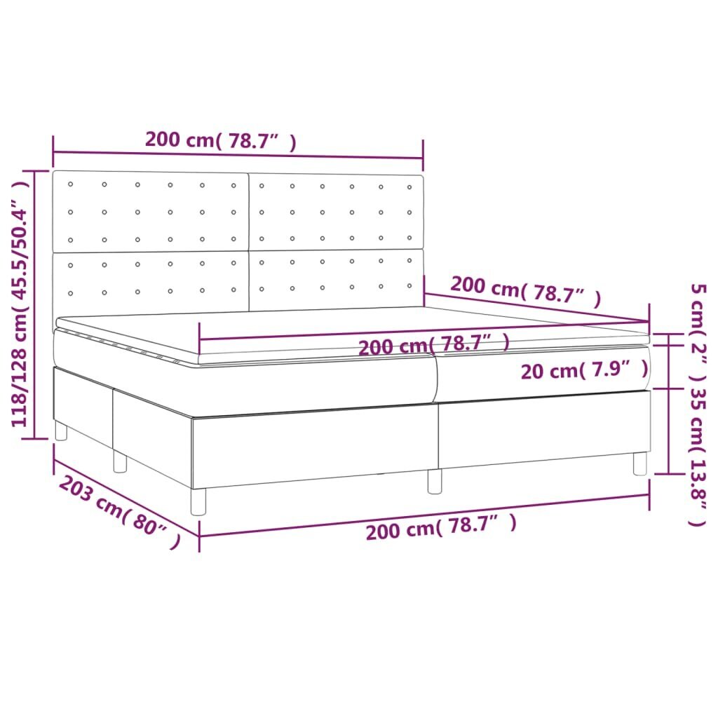 vidaXL Sänky jousilla ja patjalla, harmaa, 200x200cm, kangas hinta ja tiedot | Sängyt | hobbyhall.fi