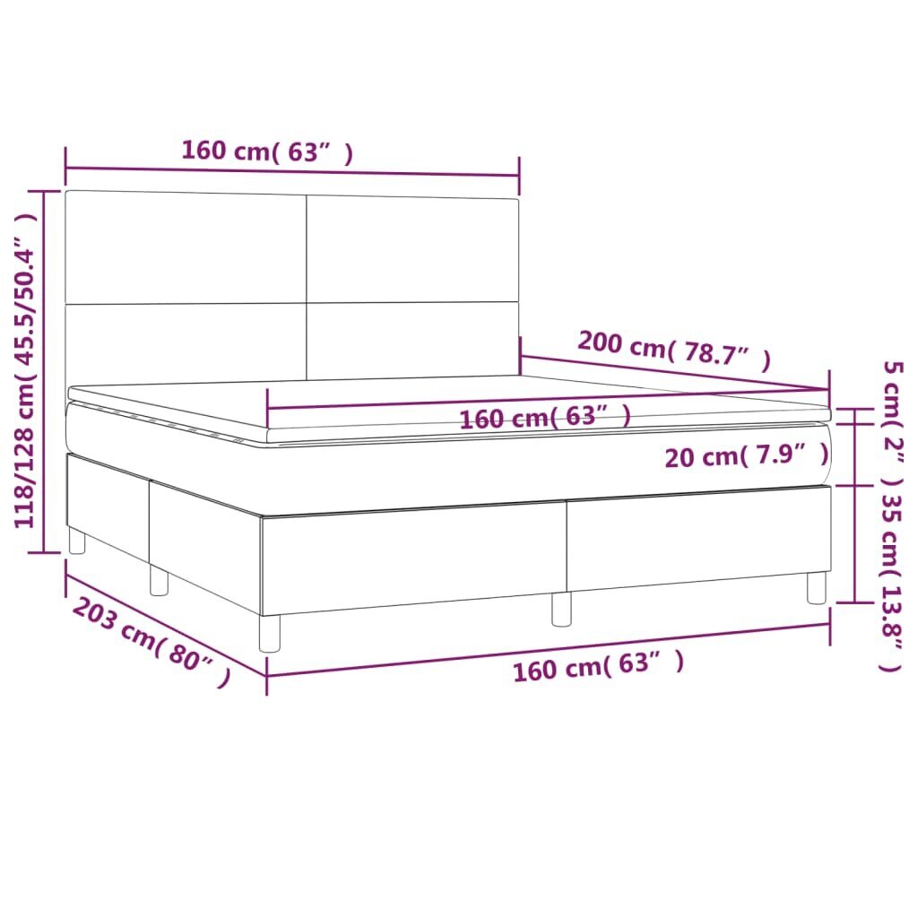 vidaXL Sänky jousilla ja patjalla, musta, 160x200cm, keinonahka hinta ja tiedot | Sängyt | hobbyhall.fi