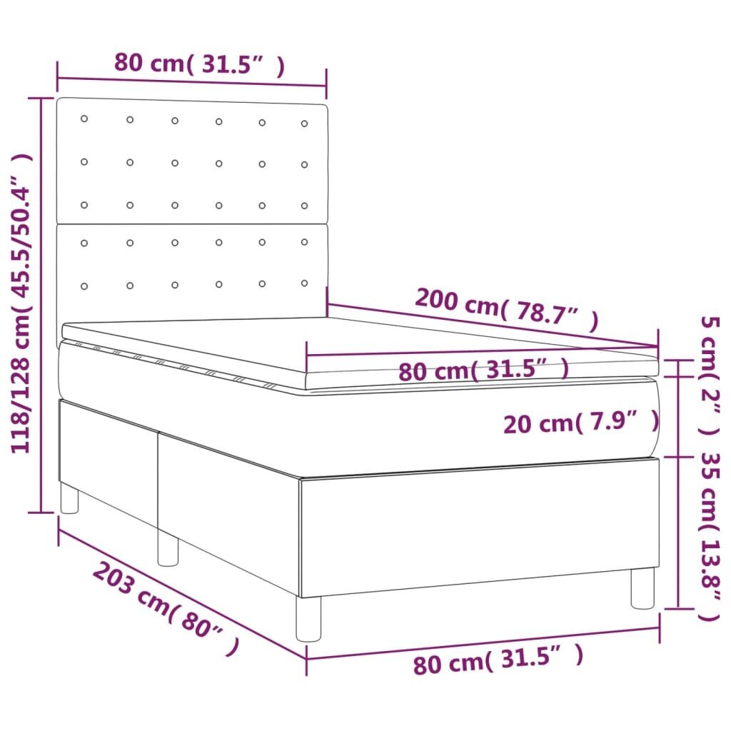 vidaXL Sänky jousilla/patjalla, cappuccino, 80x200cm, keinonahka hinta ja tiedot | Sängyt | hobbyhall.fi