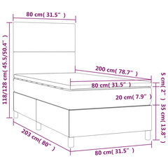 vidaXL Sänky jousilla ja patjalla, harmaa, 80x200cm, sametti hinta ja tiedot | Sängyt | hobbyhall.fi