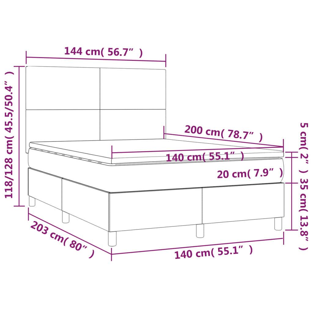 vidaXL Sänky jousilla ja patjalla, musta, 140x200 cm, sametti hinta ja tiedot | Sängyt | hobbyhall.fi