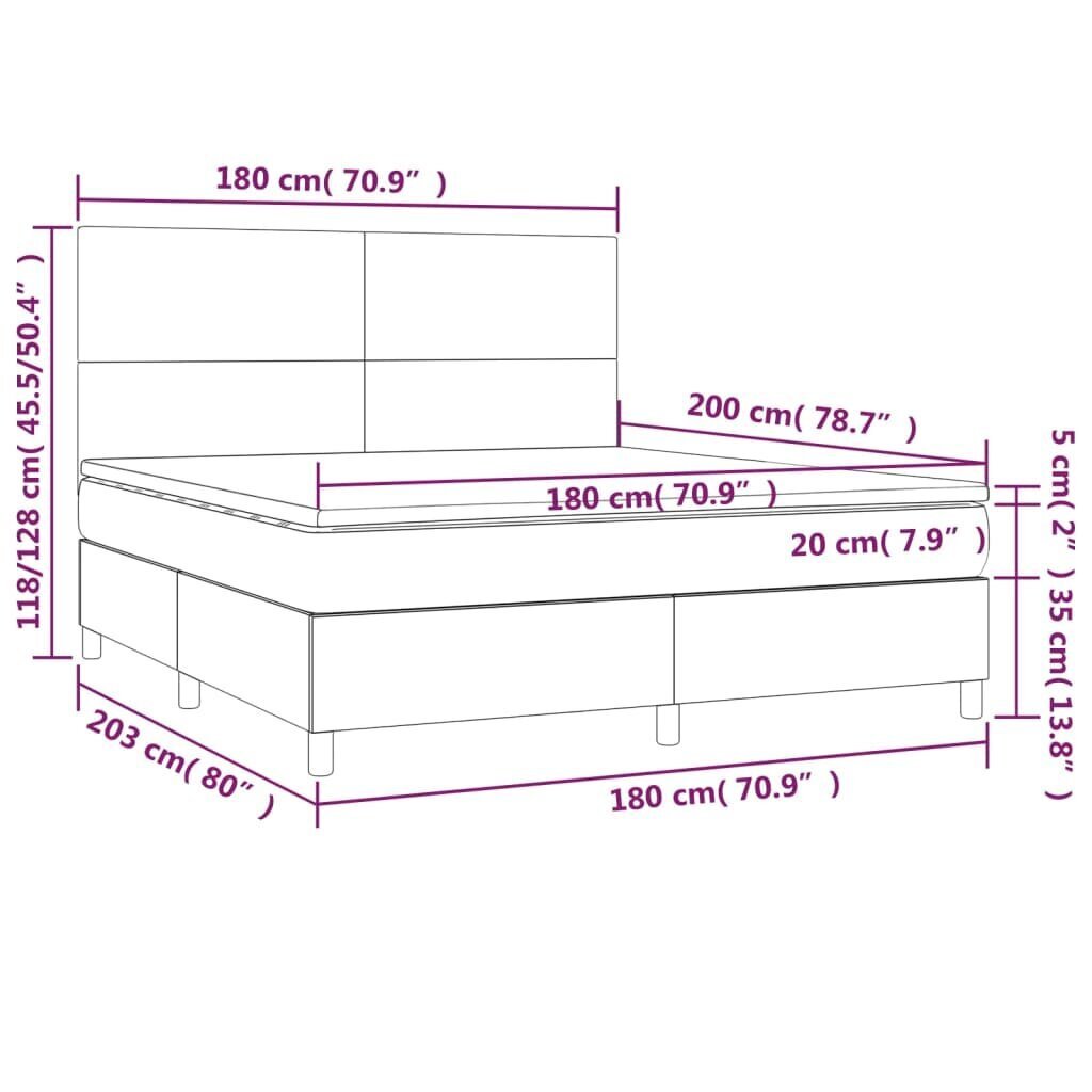 vidaXL Box jousisänky patjalla, musta, 180x200 cm, sametti hinta ja tiedot | Sängyt | hobbyhall.fi