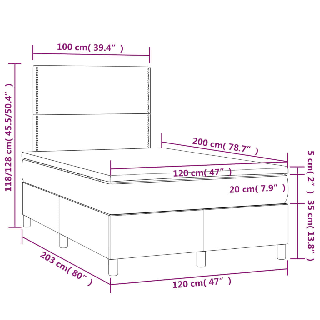 vidaXL Sänky jousilla ja patjalla, harmaa, 120x200cm, sametti hinta ja tiedot | Sängyt | hobbyhall.fi