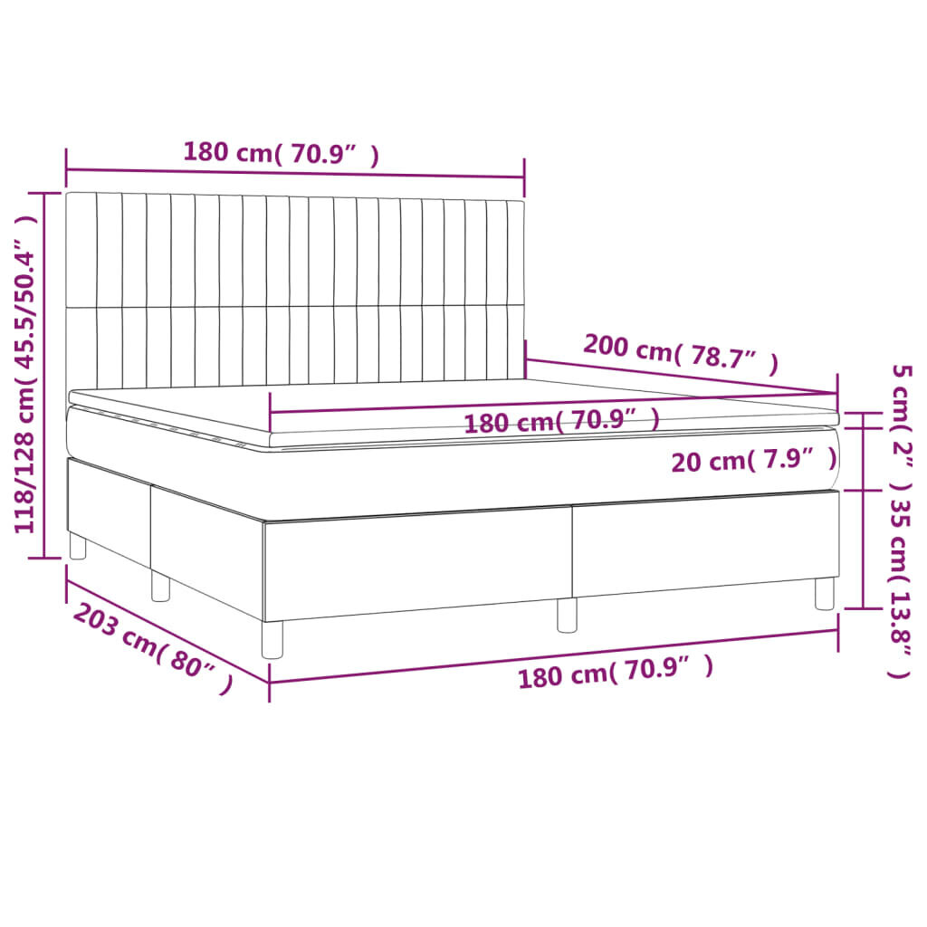 vidaXL Box jousisänky patjalla, musta, 180x200 cm, sametti hinta ja tiedot | Sängyt | hobbyhall.fi